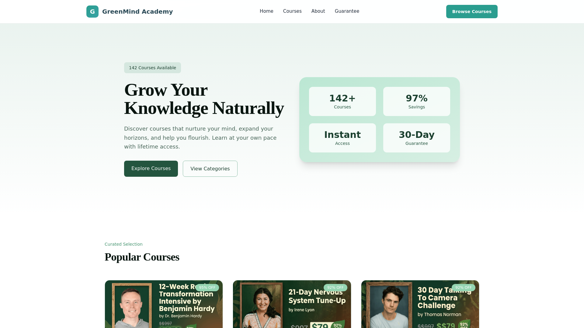 website screenshot of https://greenmindacademy.pages.dev/