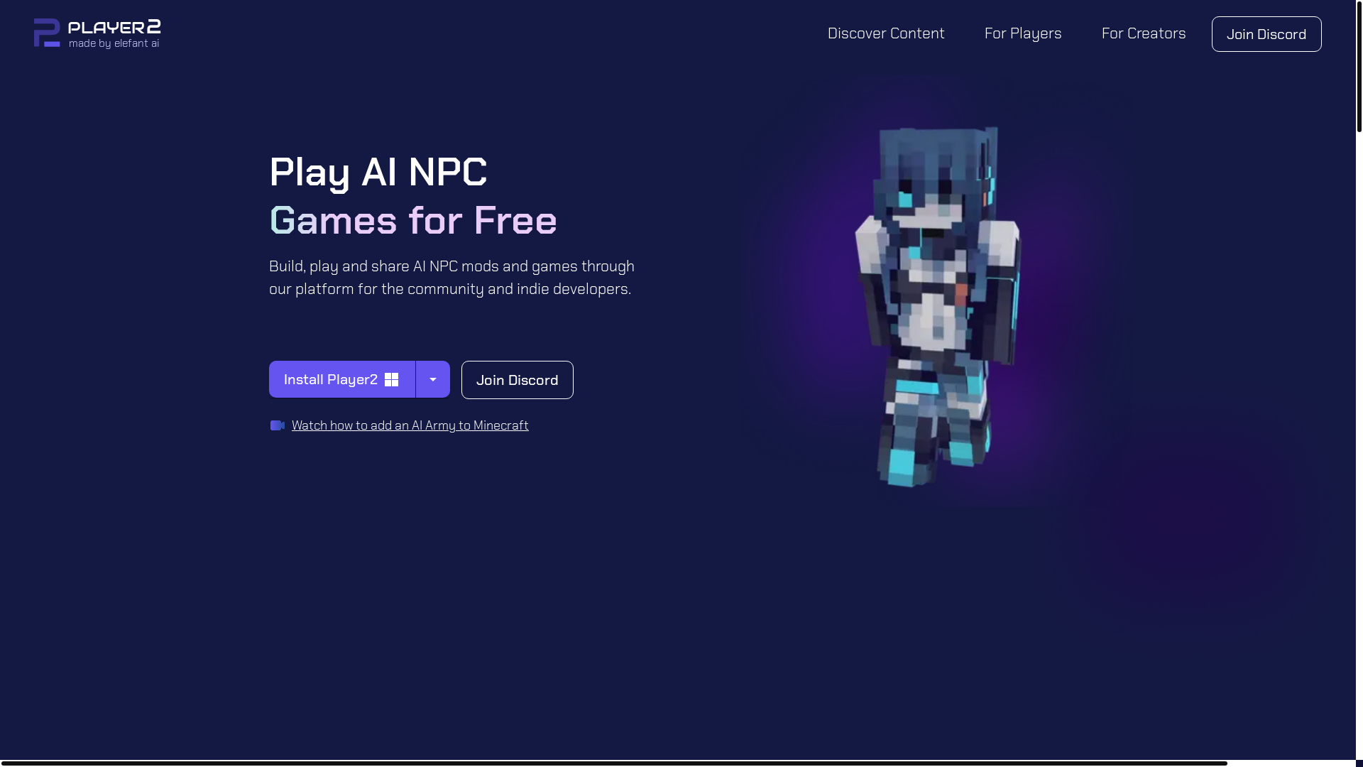 website screenshot of https://player2.game/