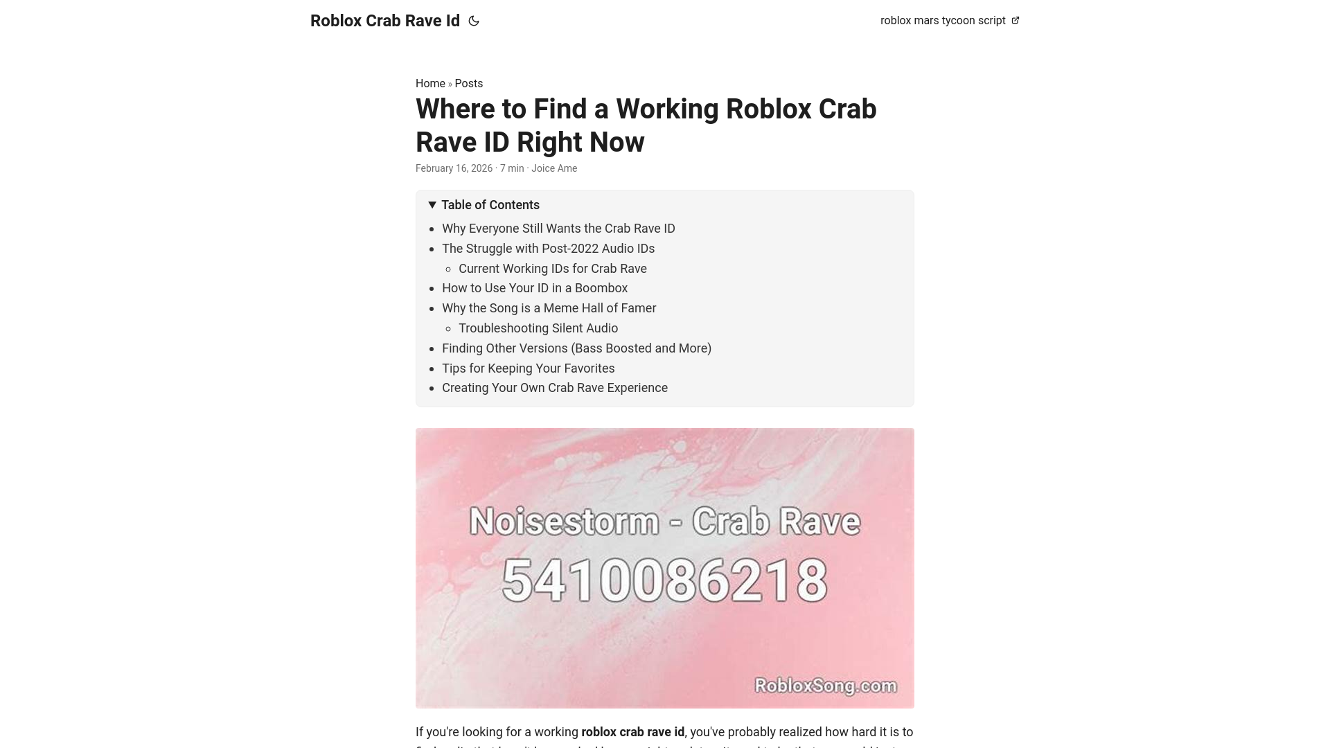 website screenshot of https://roblox-crab-rave-id.pages.dev/