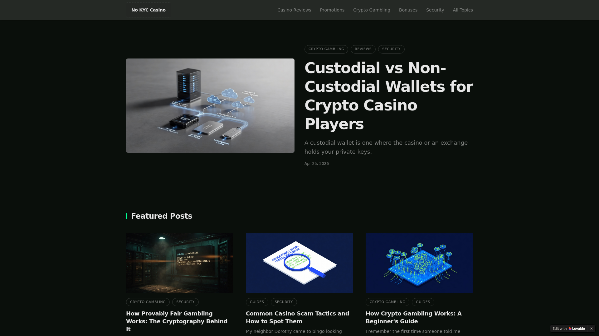 website screenshot of https://nokyccasino.co/