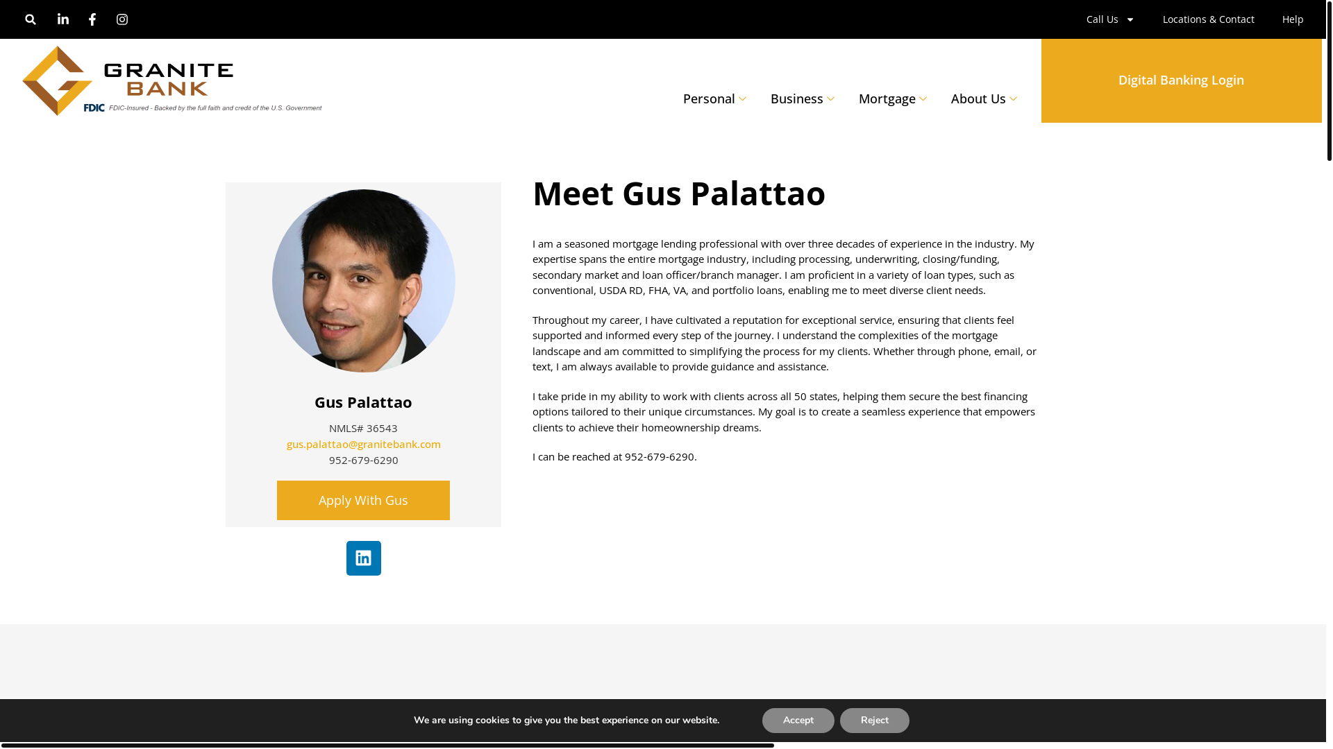 website screenshot of https://granitebank.com/guspalattao