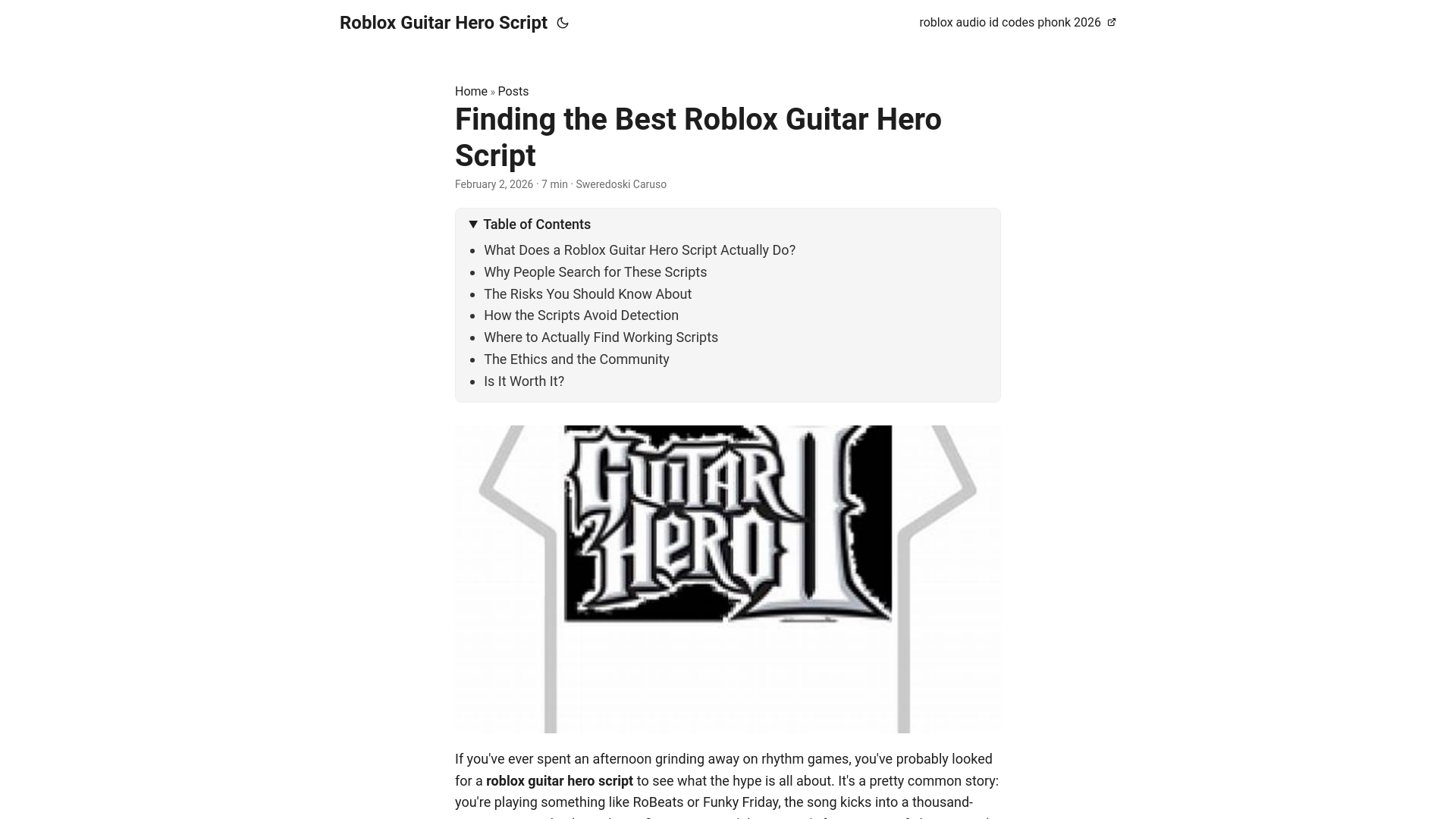 website screenshot of https://roblox-guitar-hero-script.pages.dev/