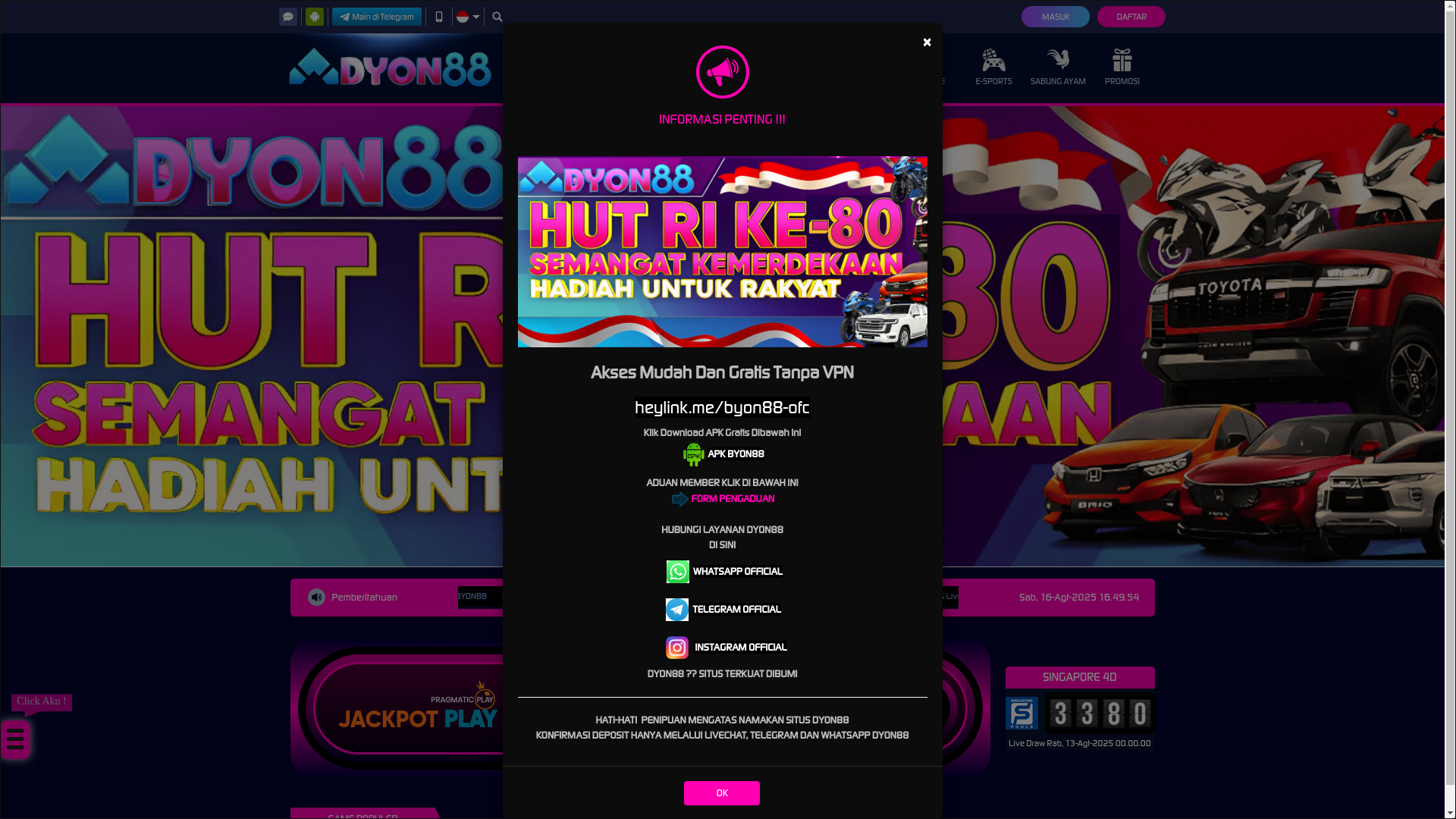 website screenshot of https://byon88alternatif.mom/