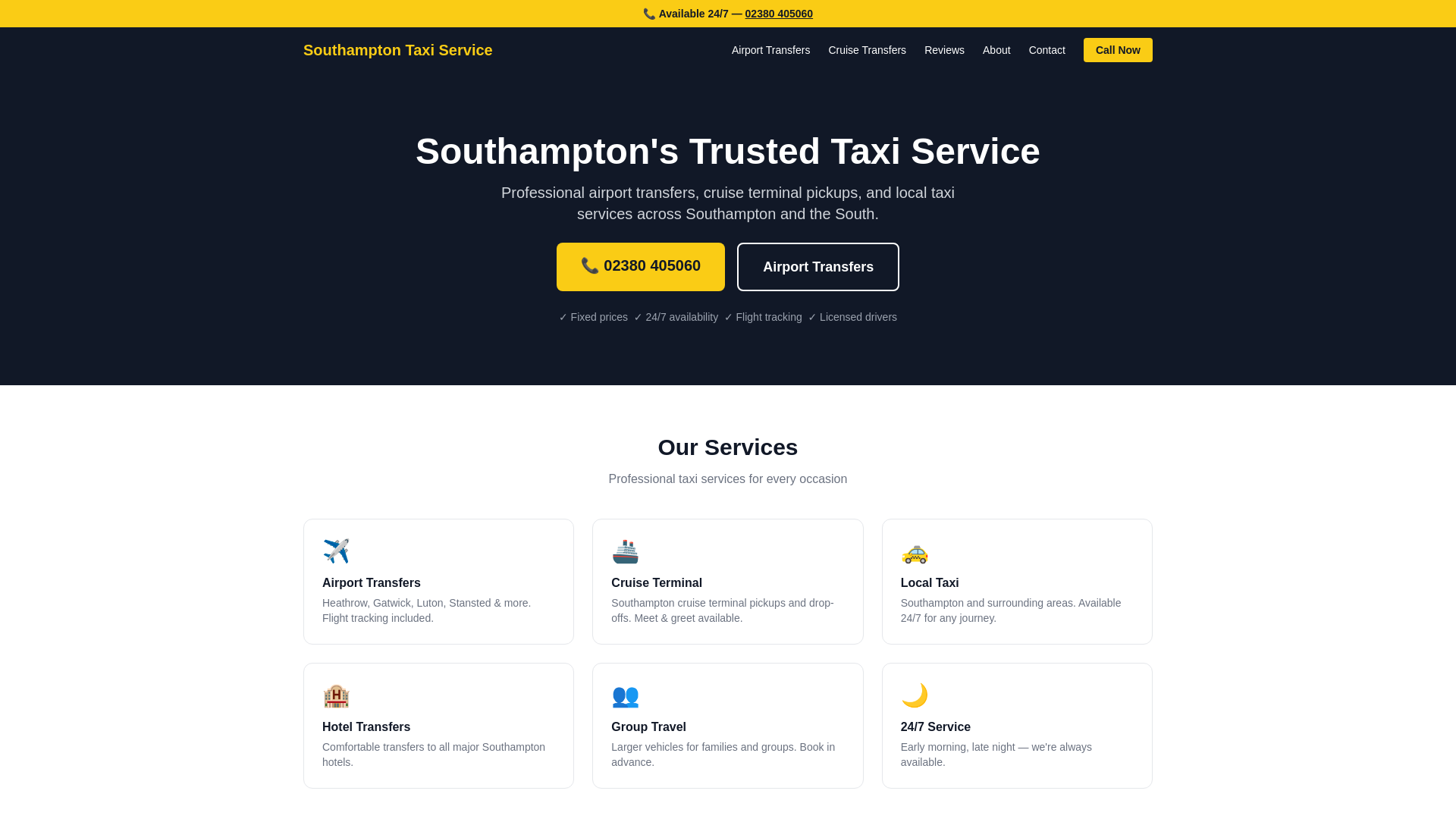website screenshot of https://southamptontaxiservice.com