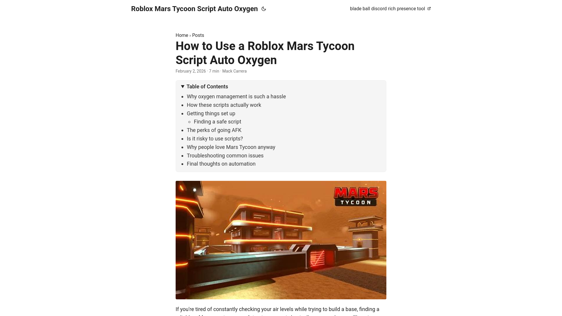 website screenshot of https://roblox-mars-tycoon-script-auto-oxygen.pages.dev/