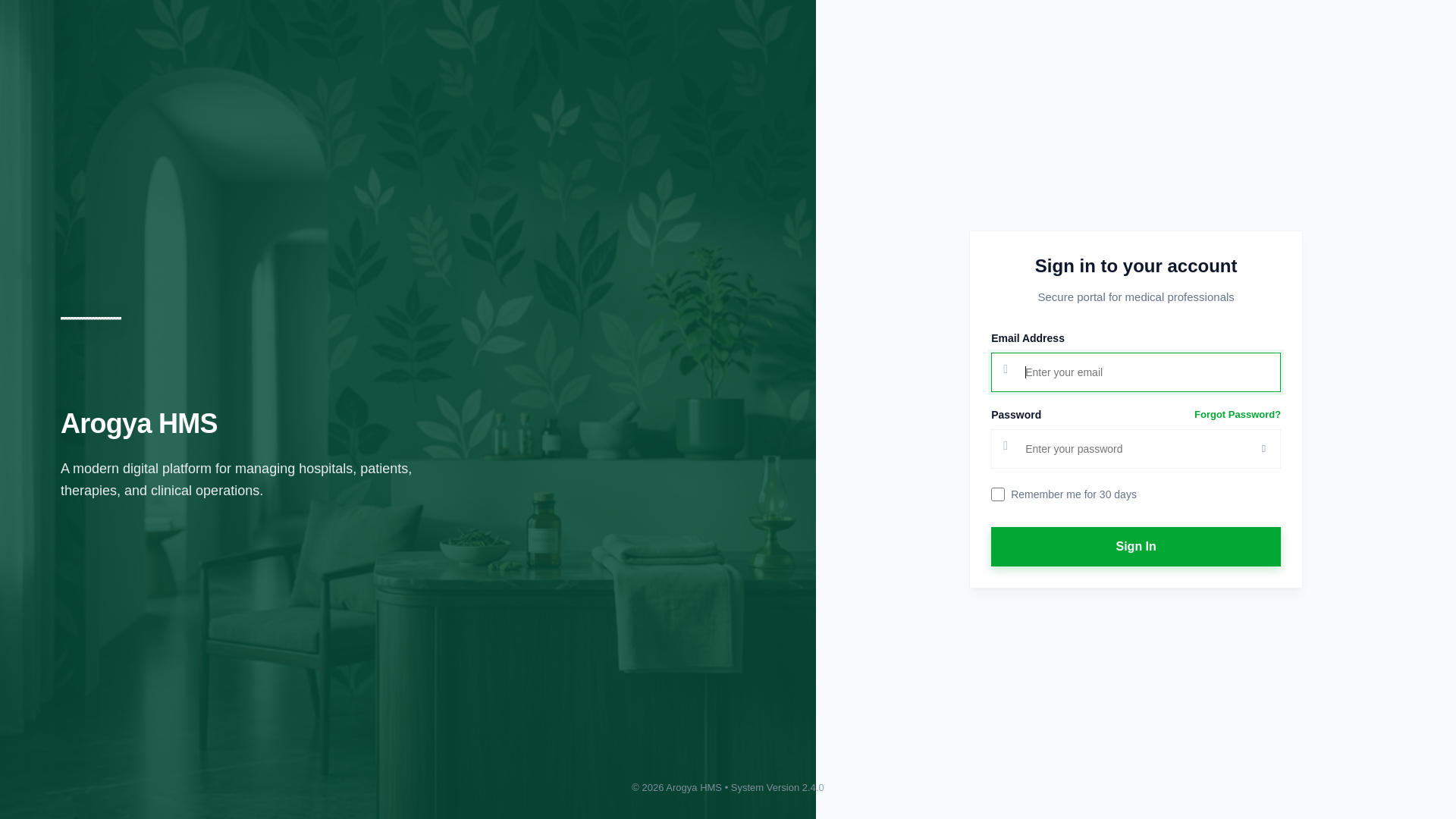 website screenshot of https://arogyahms.online/