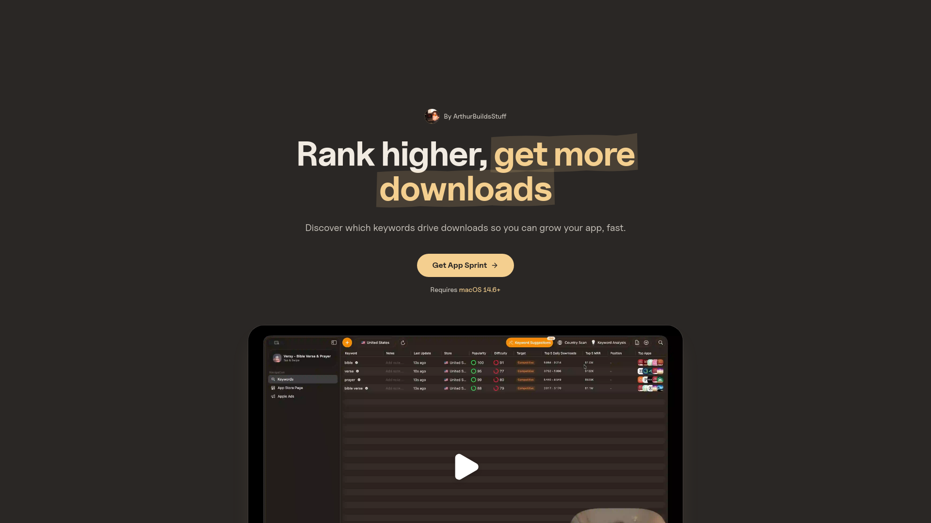 website screenshot of https://appsprint.app/