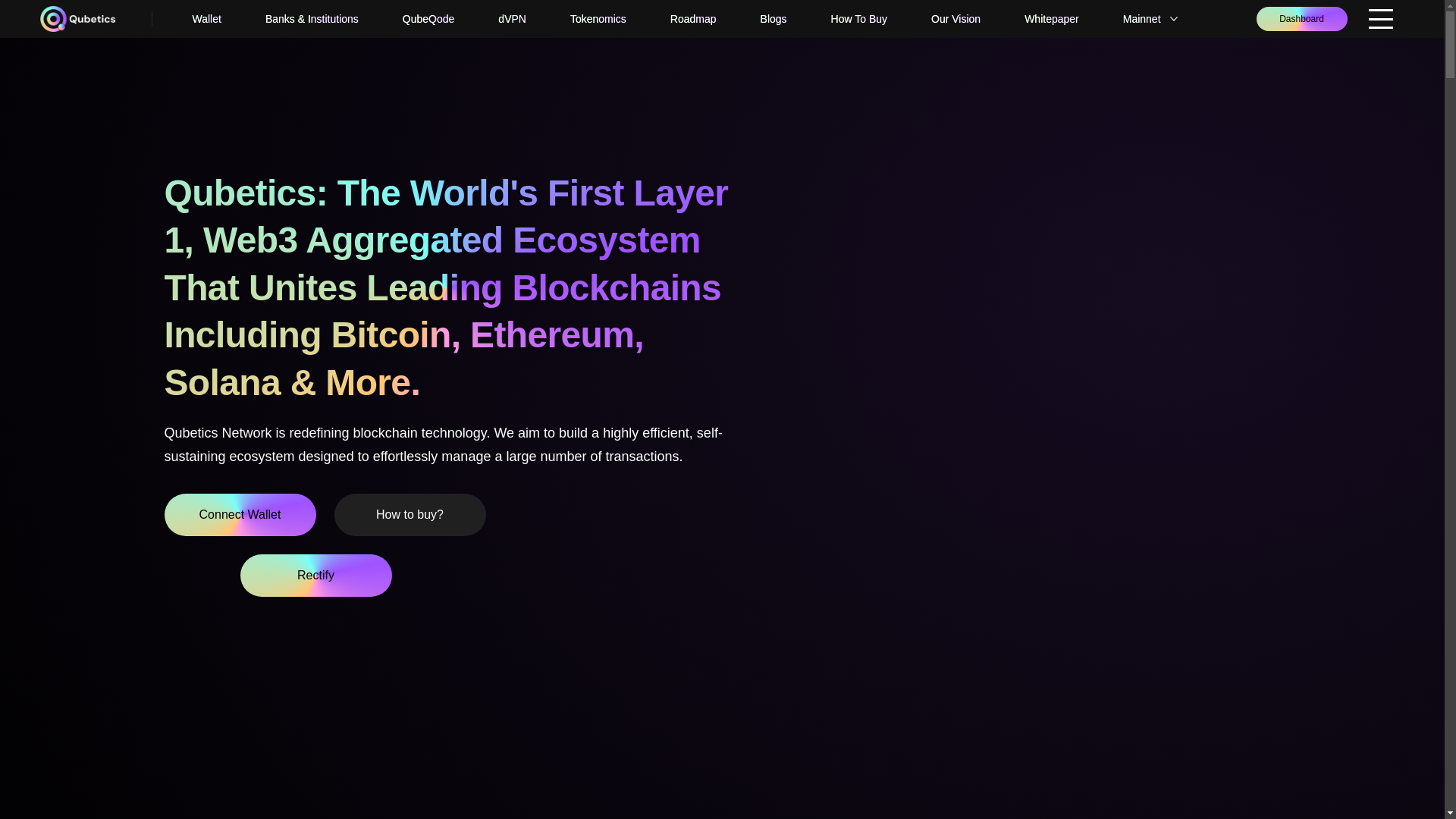 website screenshot of https://qubeticsdashboard.com/