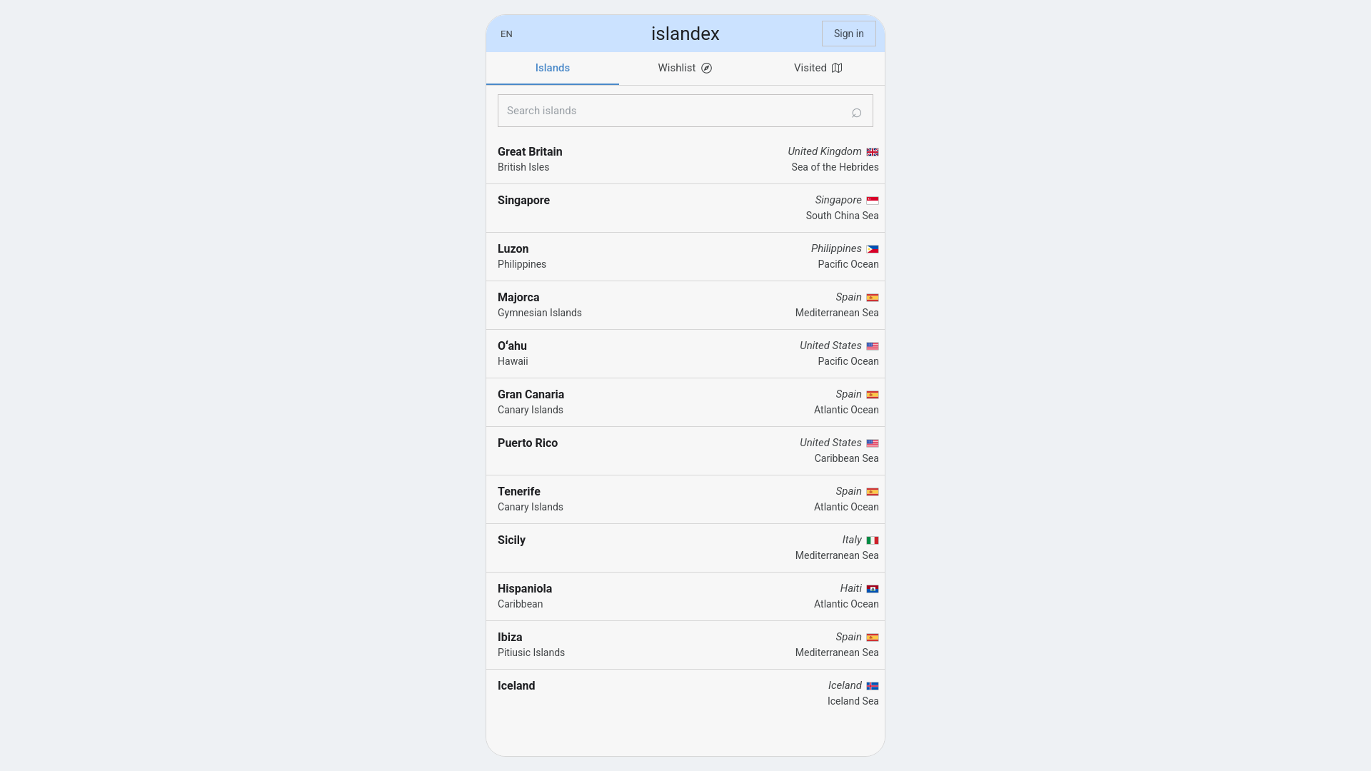 website screenshot of https://islandex.app/