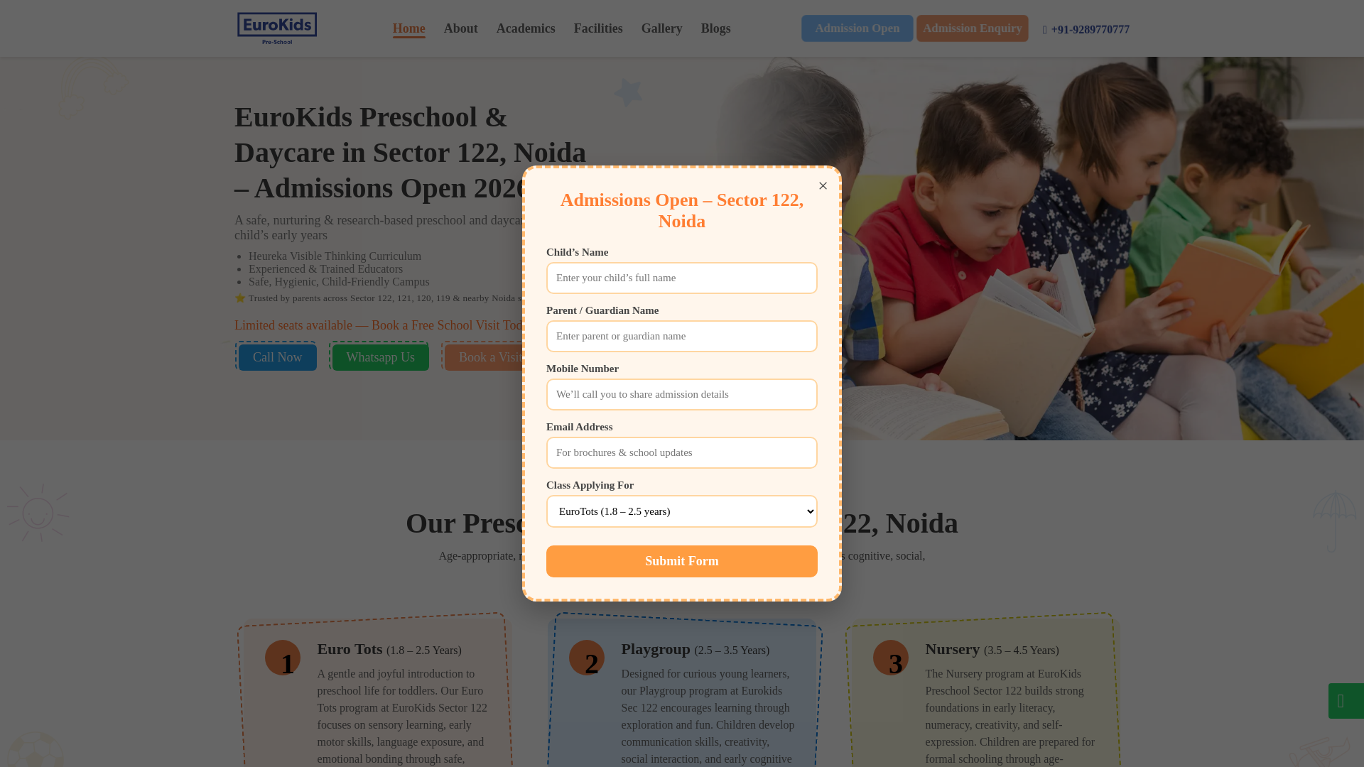 website screenshot of https://eurokids-noida-sector122.com