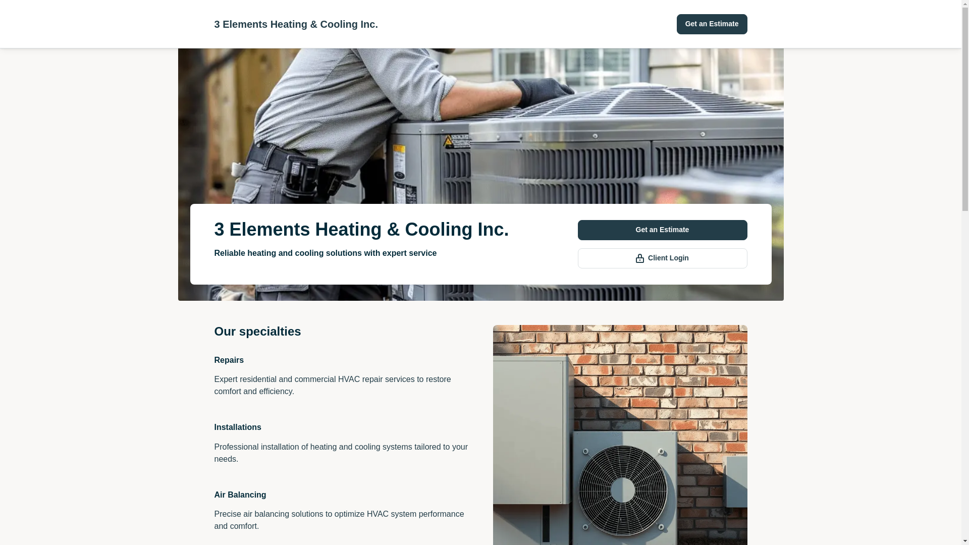 website screenshot of https://3elementsheatincoolinginc.com/