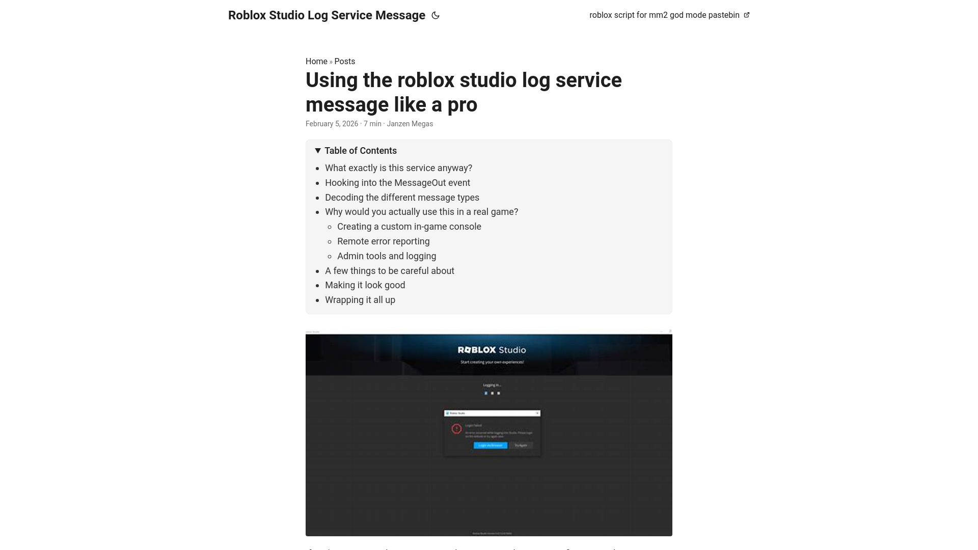website screenshot of https://roblox-studio-log-service-message.pages.dev/