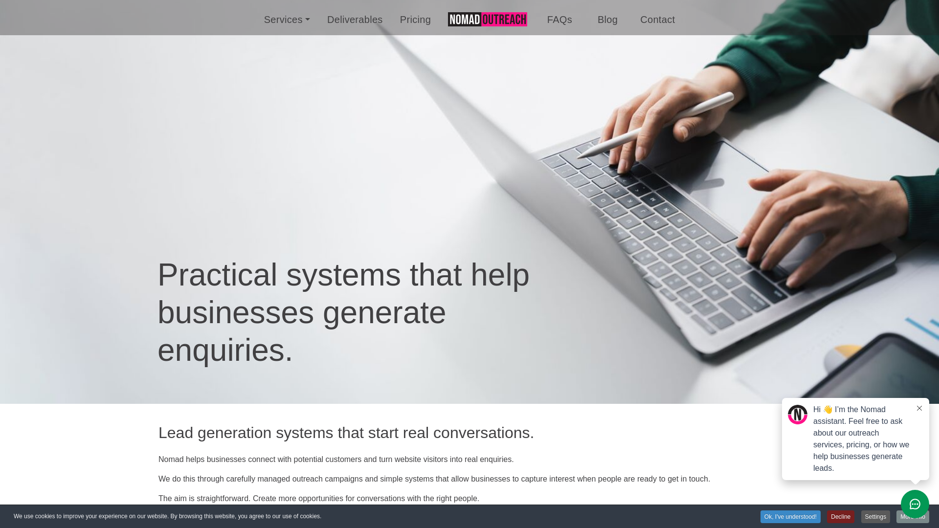 website screenshot of https://nomadoutreachai.com/