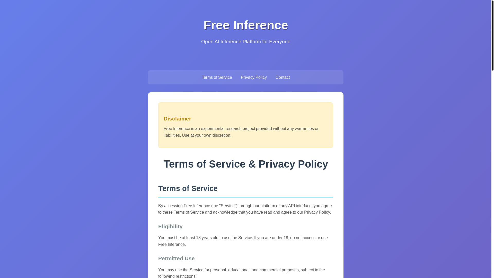 website screenshot of https://free-inference.pages.dev/
