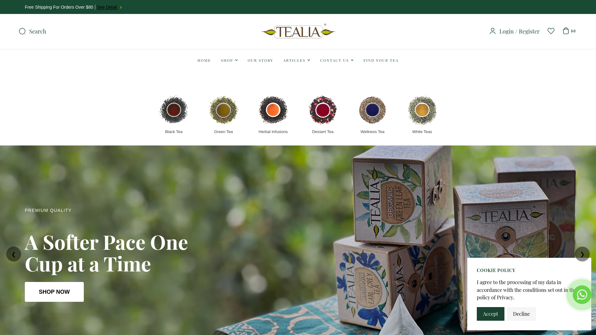 website screenshot of https://tealiateas.ae/