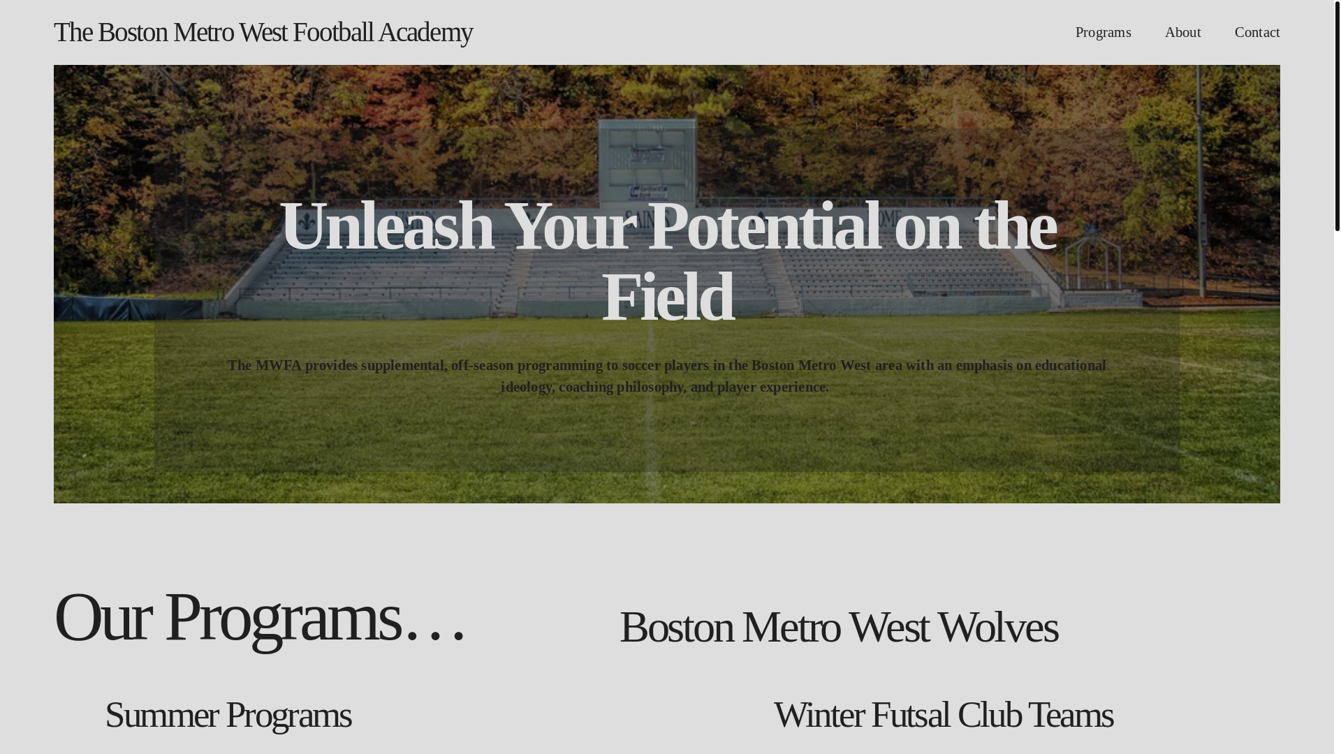 website screenshot of https://bostonmwfootballacademy.com/