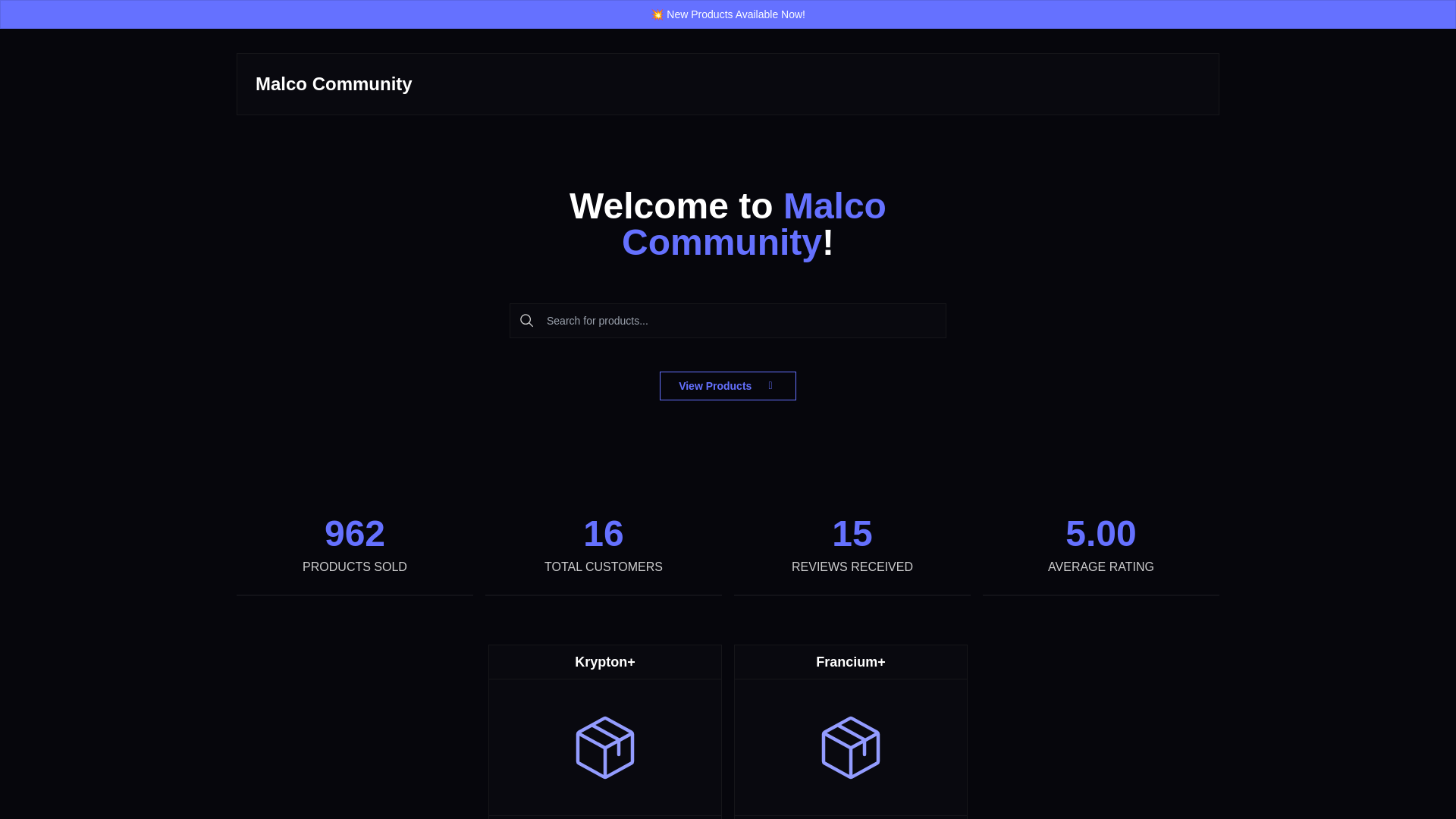 website screenshot of https://malco-community.mysellauth.com/