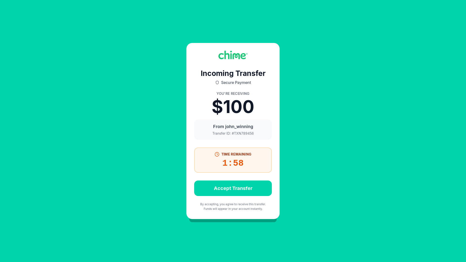 website screenshot of https://chimetransfer.com/