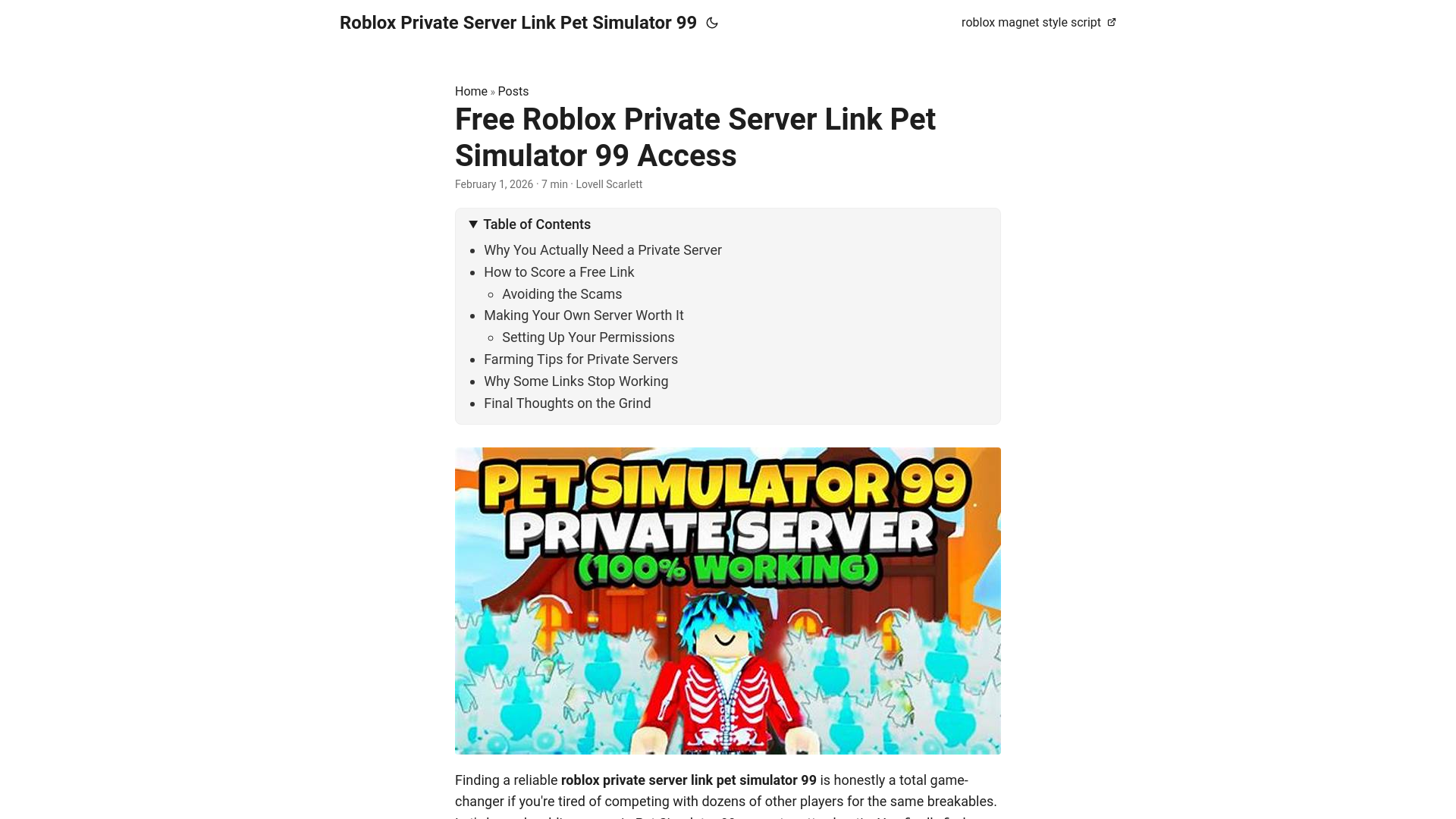 website screenshot of https://roblox-private-server-link-pet-simulator-99.pages.dev/