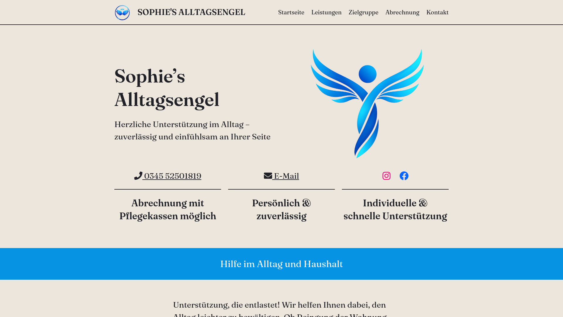 website screenshot of https://sophies-alltagsengel.de