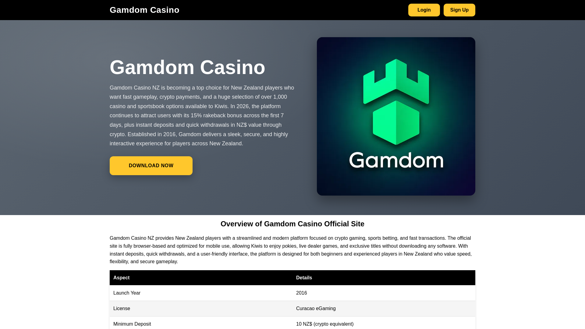website screenshot of https://gamdomcasinosnz.com/