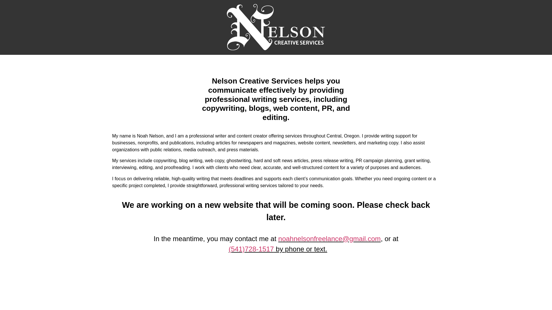 website screenshot of https://nelsoncreativeservices.com