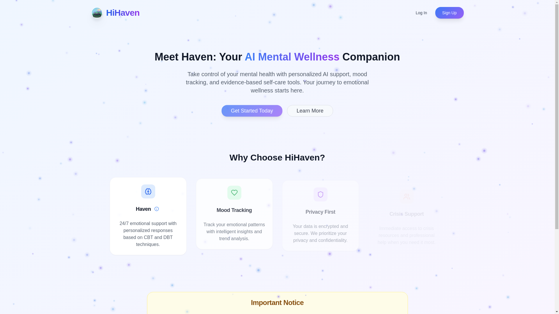 website screenshot of https://hihavenapp.com/