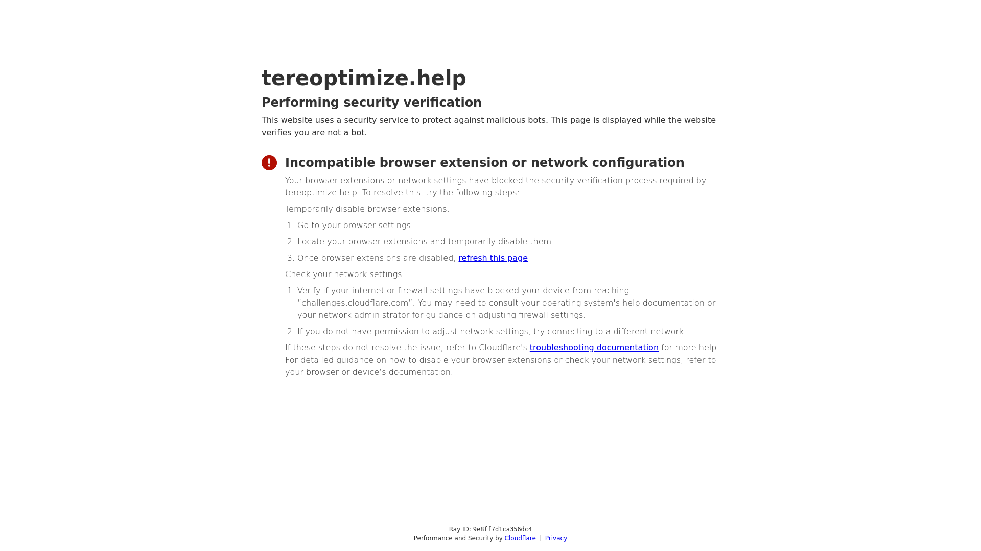 website screenshot of https://tereoptimize.help