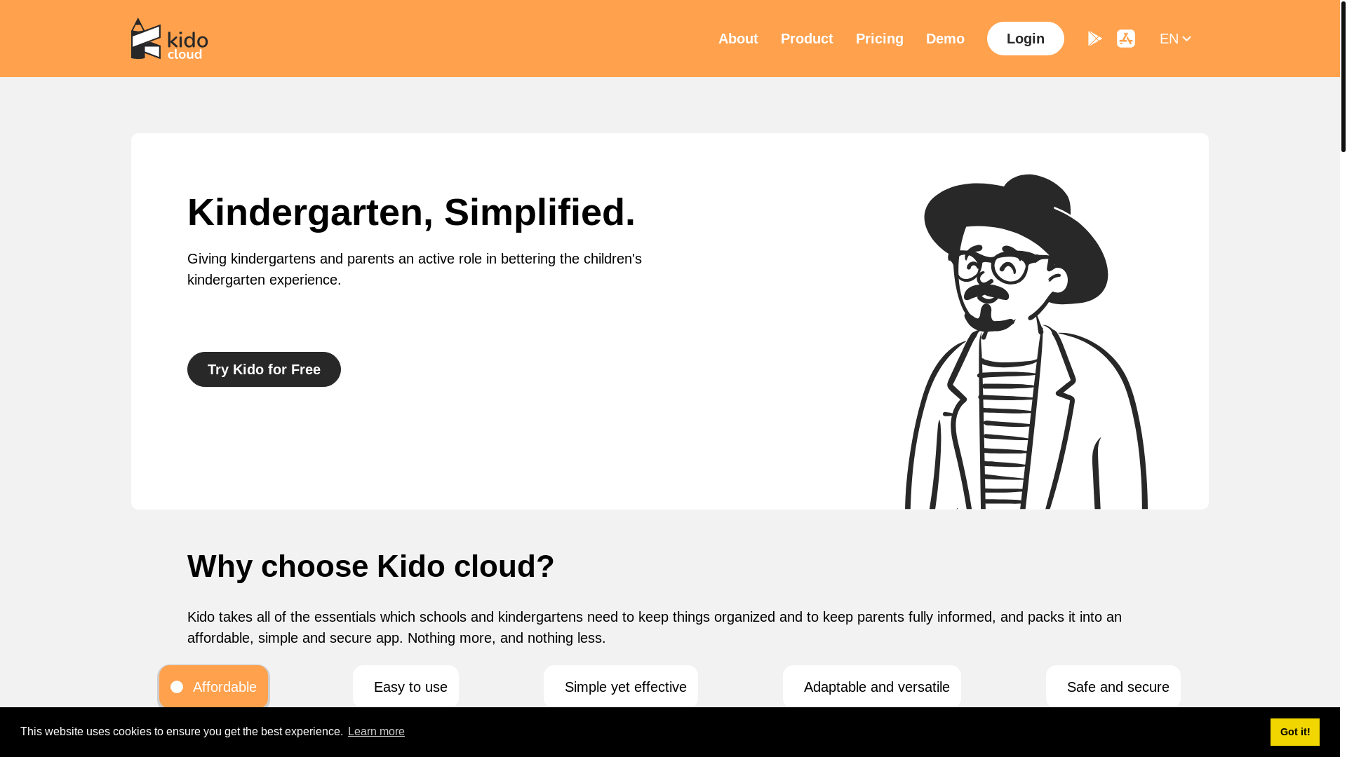 website screenshot of https://kidocloudbase.com/