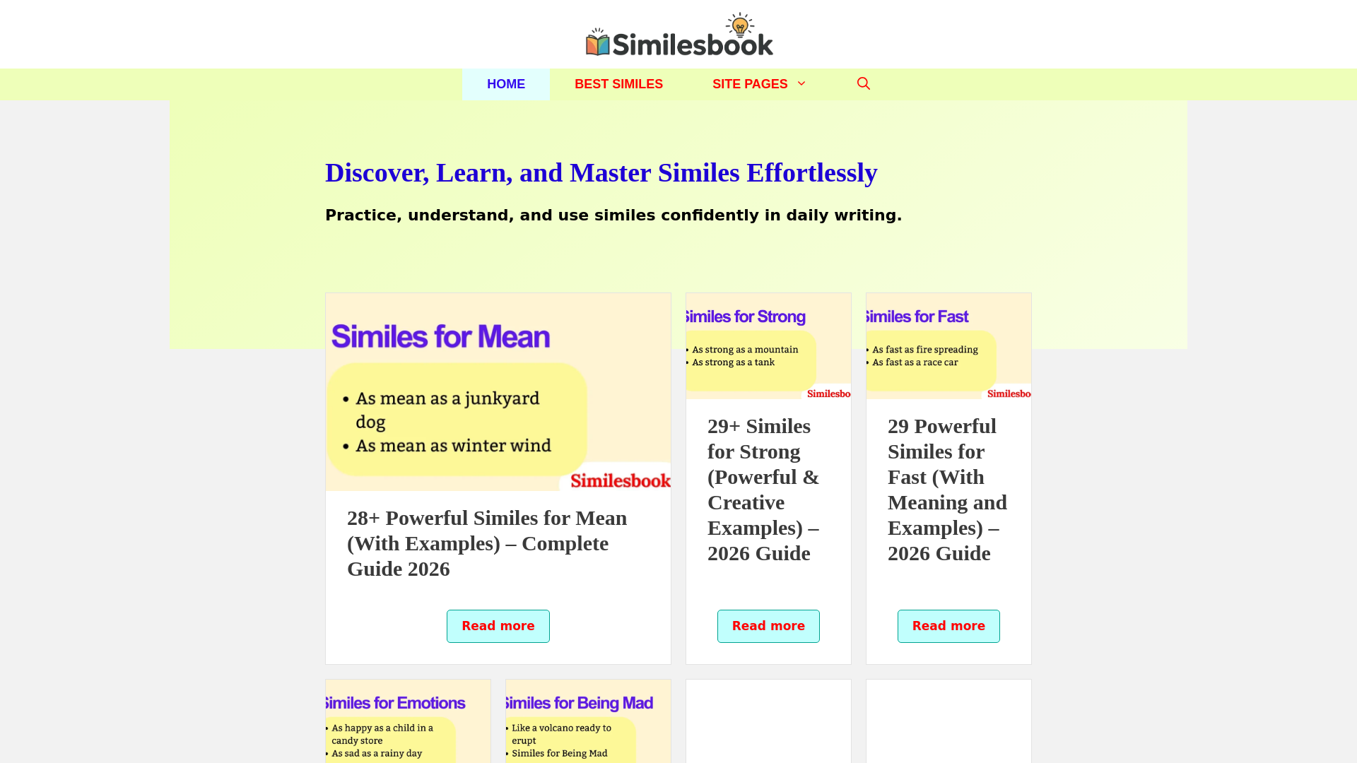 website screenshot of https://similesbook.com