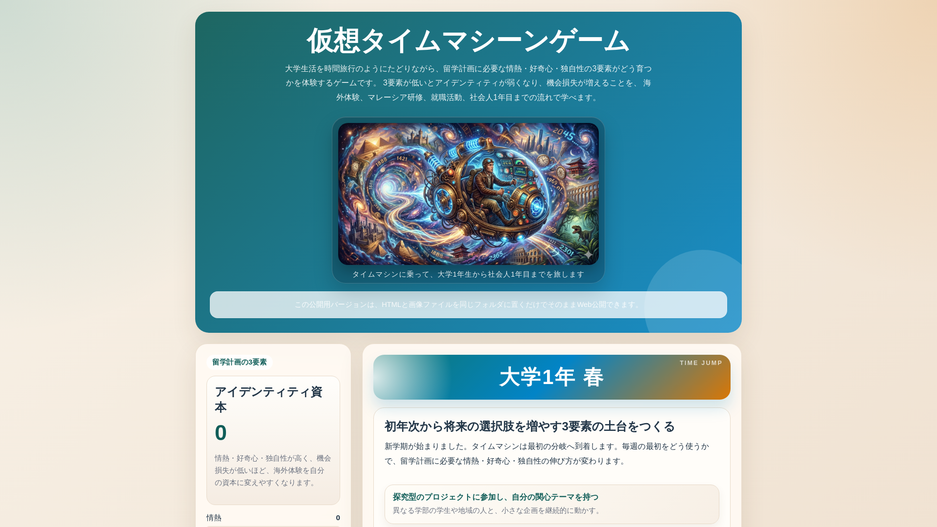 website screenshot of https://virtual-time-machine-game.pages.dev/