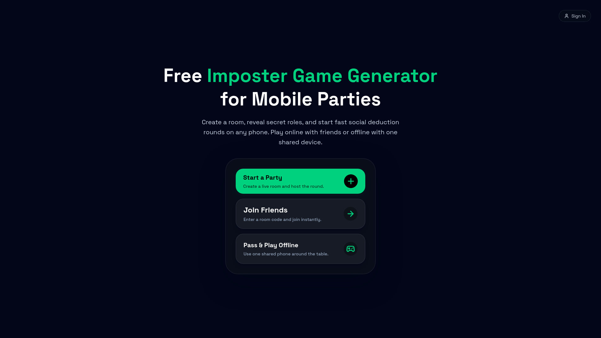 website screenshot of https://impostergame-generator.com