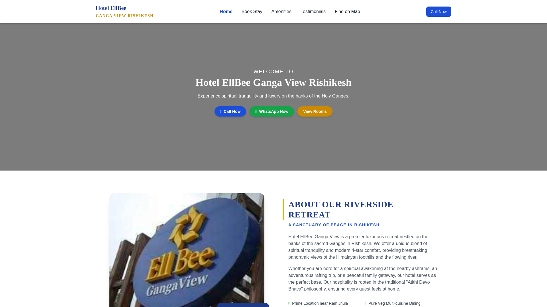 website screenshot of https://ellbeehotelrishikesh.com
