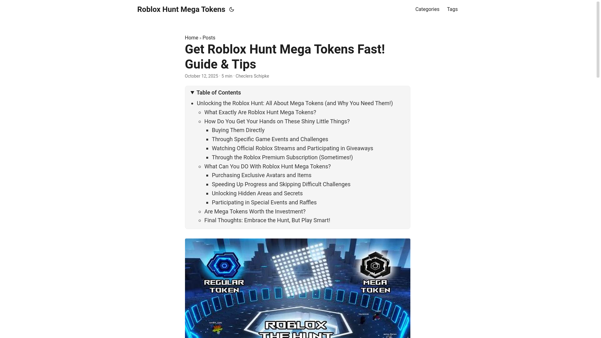 website screenshot of https://roblox-hunt-mega-tokens.pages.dev/