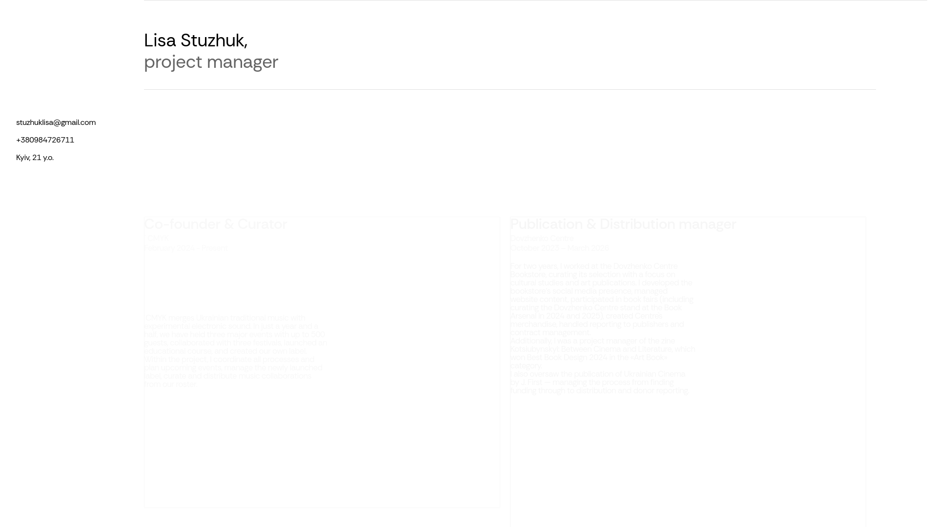 website screenshot of https://lisastuzhuk.cv/