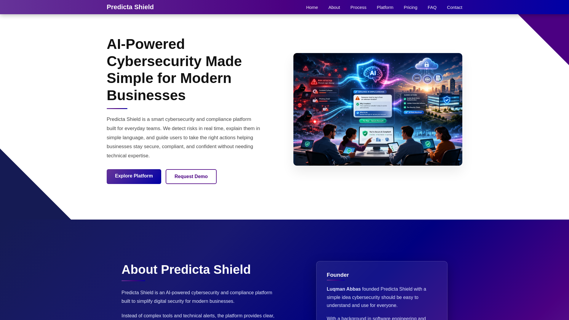 website screenshot of https://predictashield.co.uk/