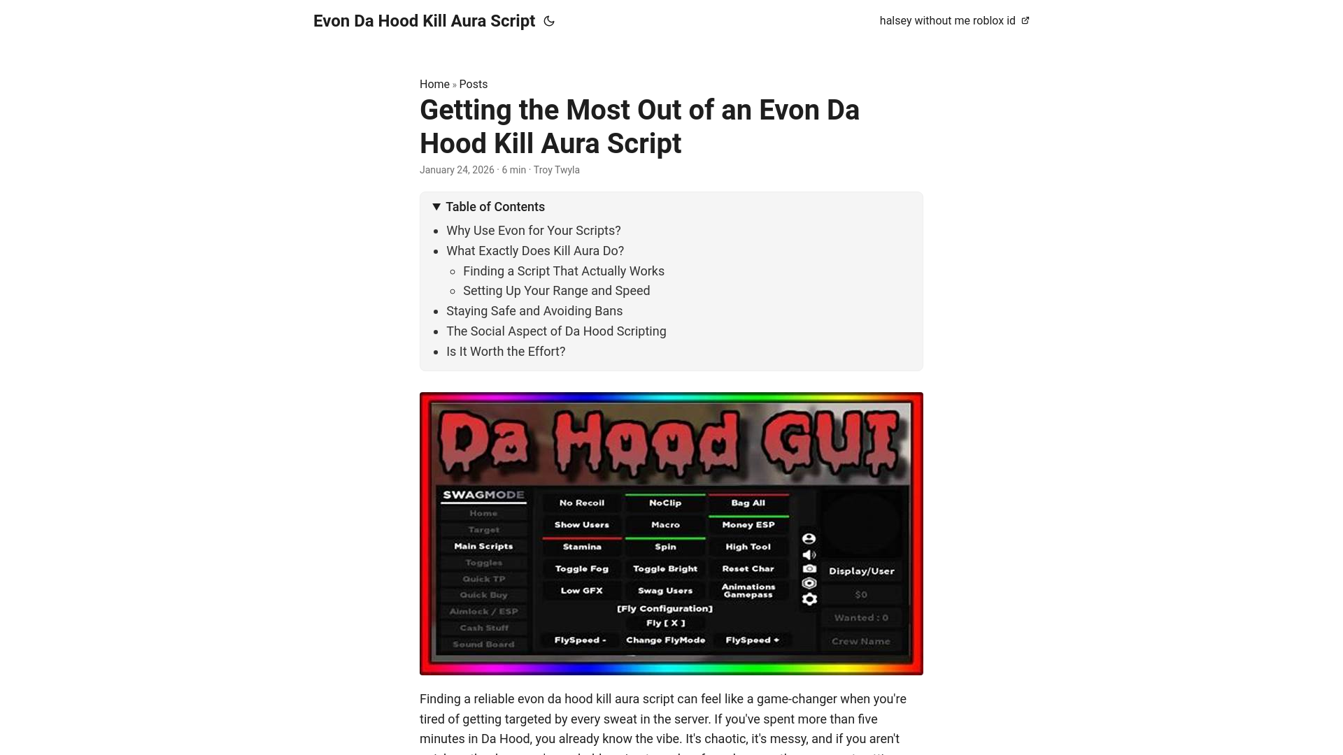 website screenshot of https://evon-da-hood-kill-aura-script.pages.dev/