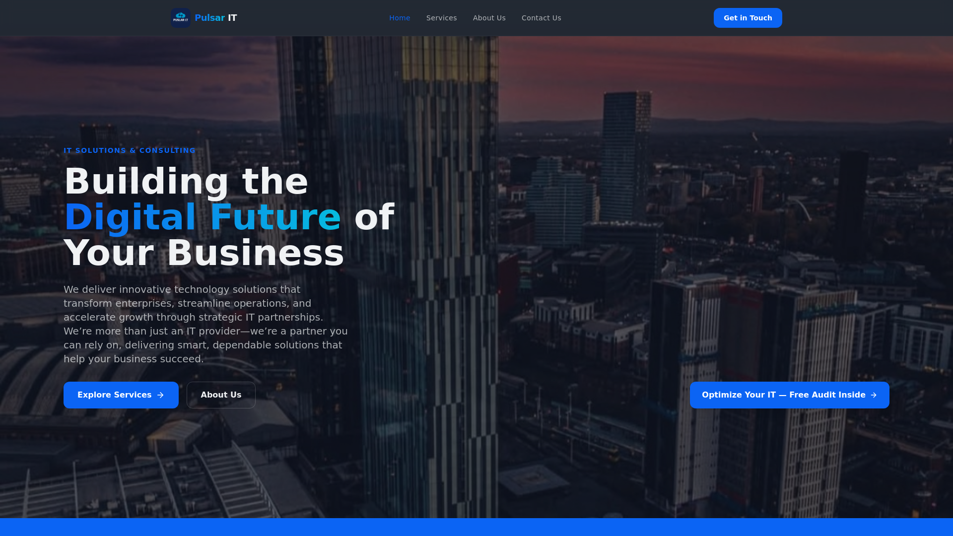 website screenshot of https://pulsarit.co.uk/