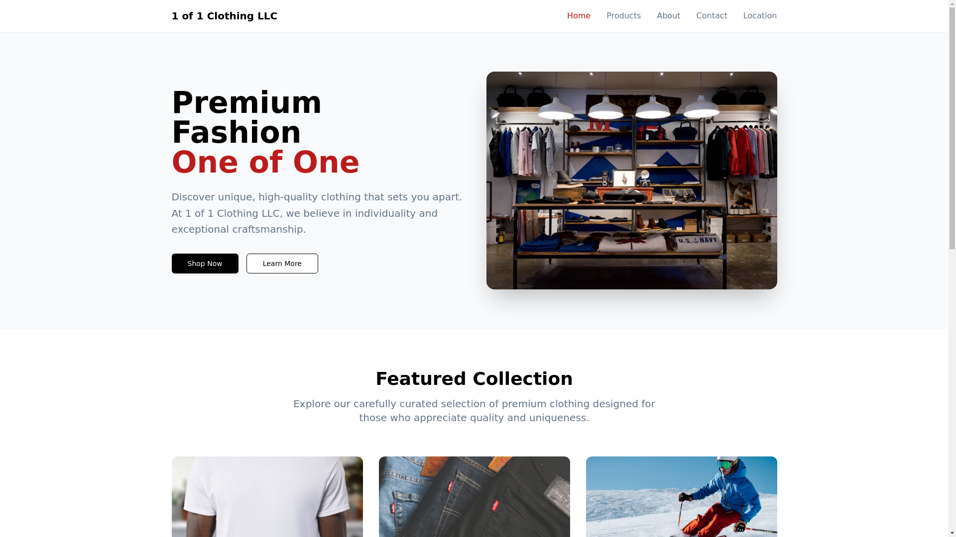 website screenshot of https://1of1clothingllc.store/