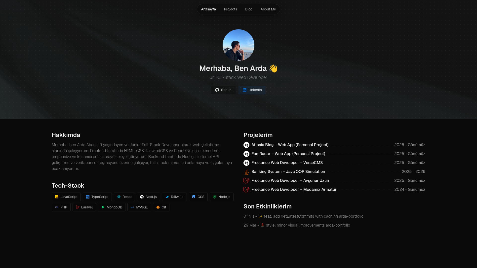 website screenshot of https://ardaabaci.com/