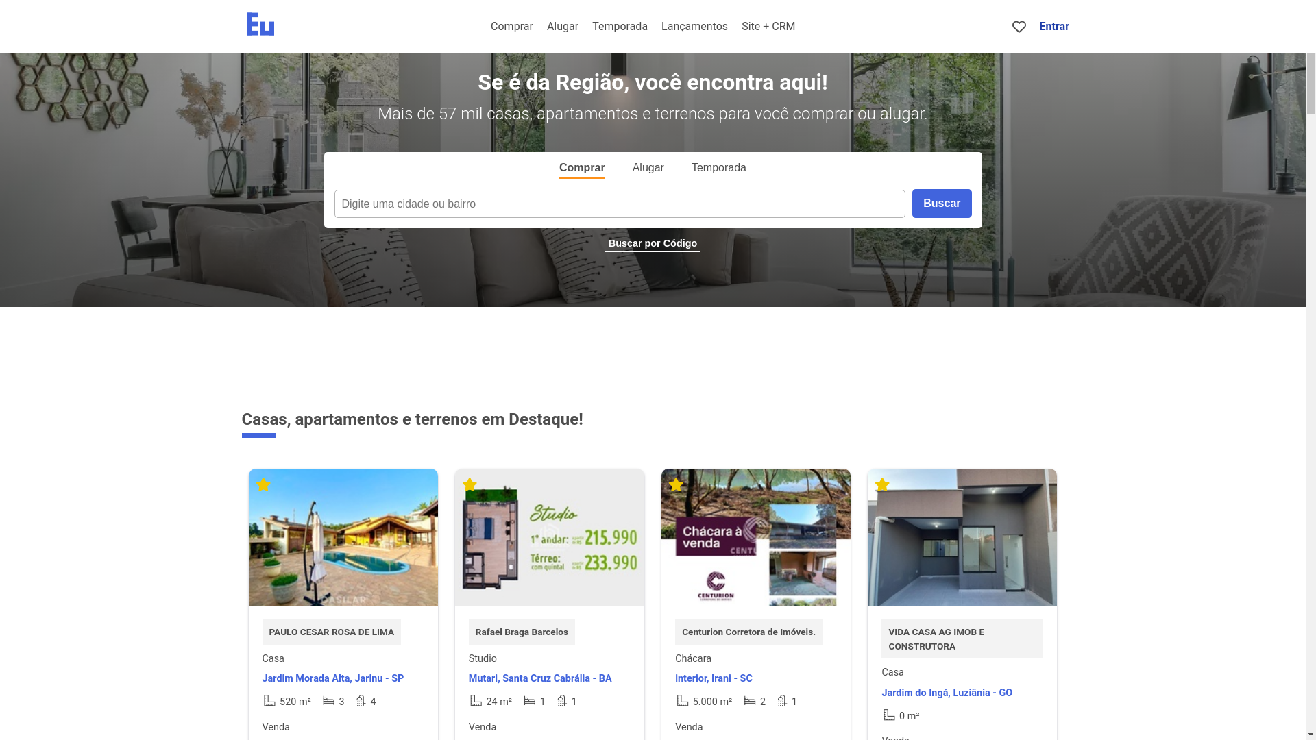 website screenshot of https://imoveiscarniel.com.br/