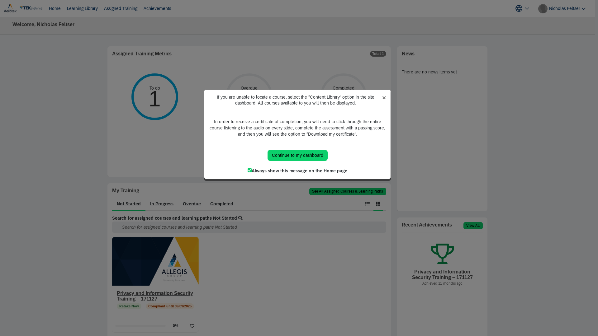 website screenshot of https://allegislearning.litmos.com/?loginkey=52569B24-014D-4264-83E0-258F1A231083