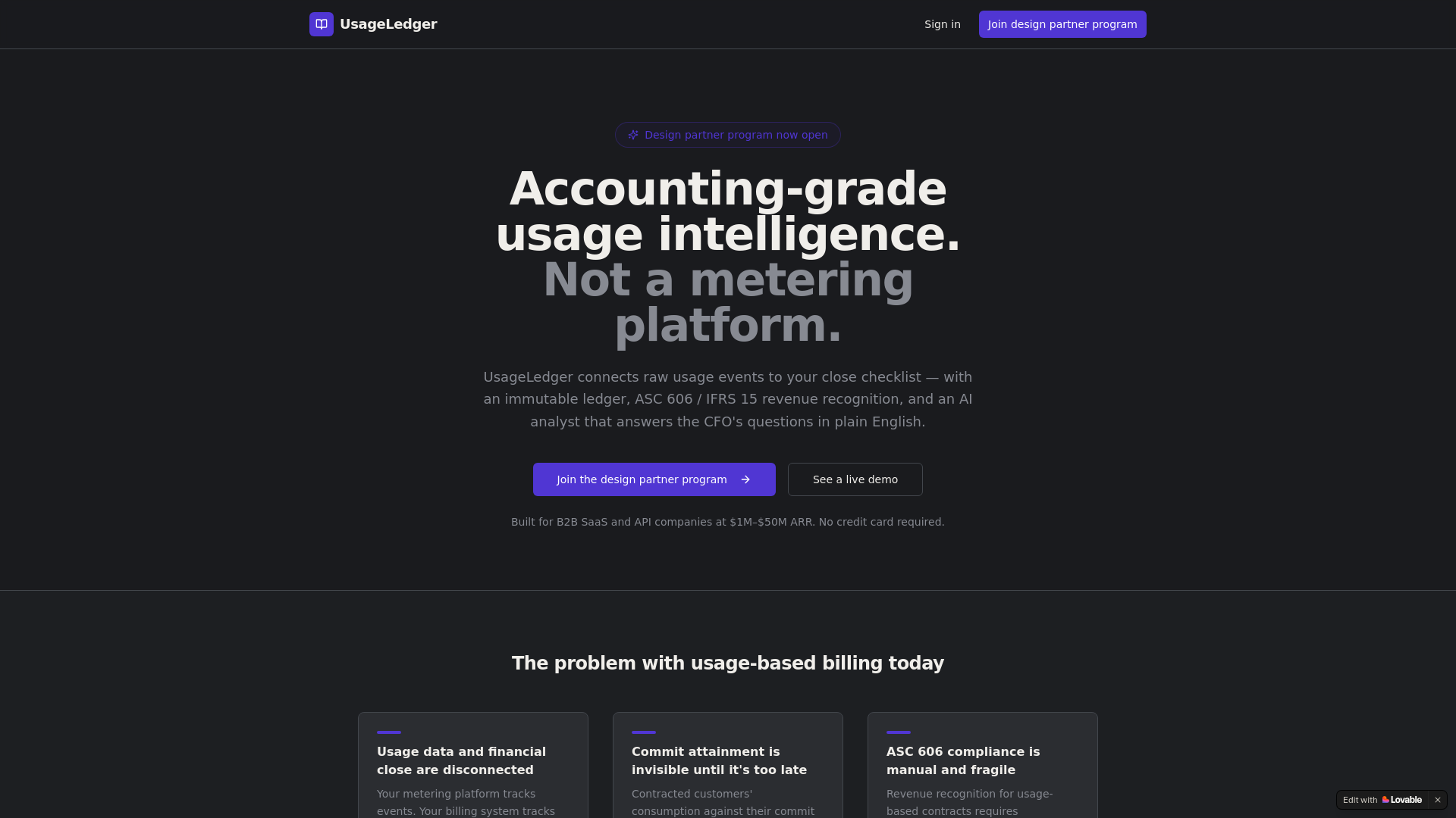website screenshot of https://usageledger.net/