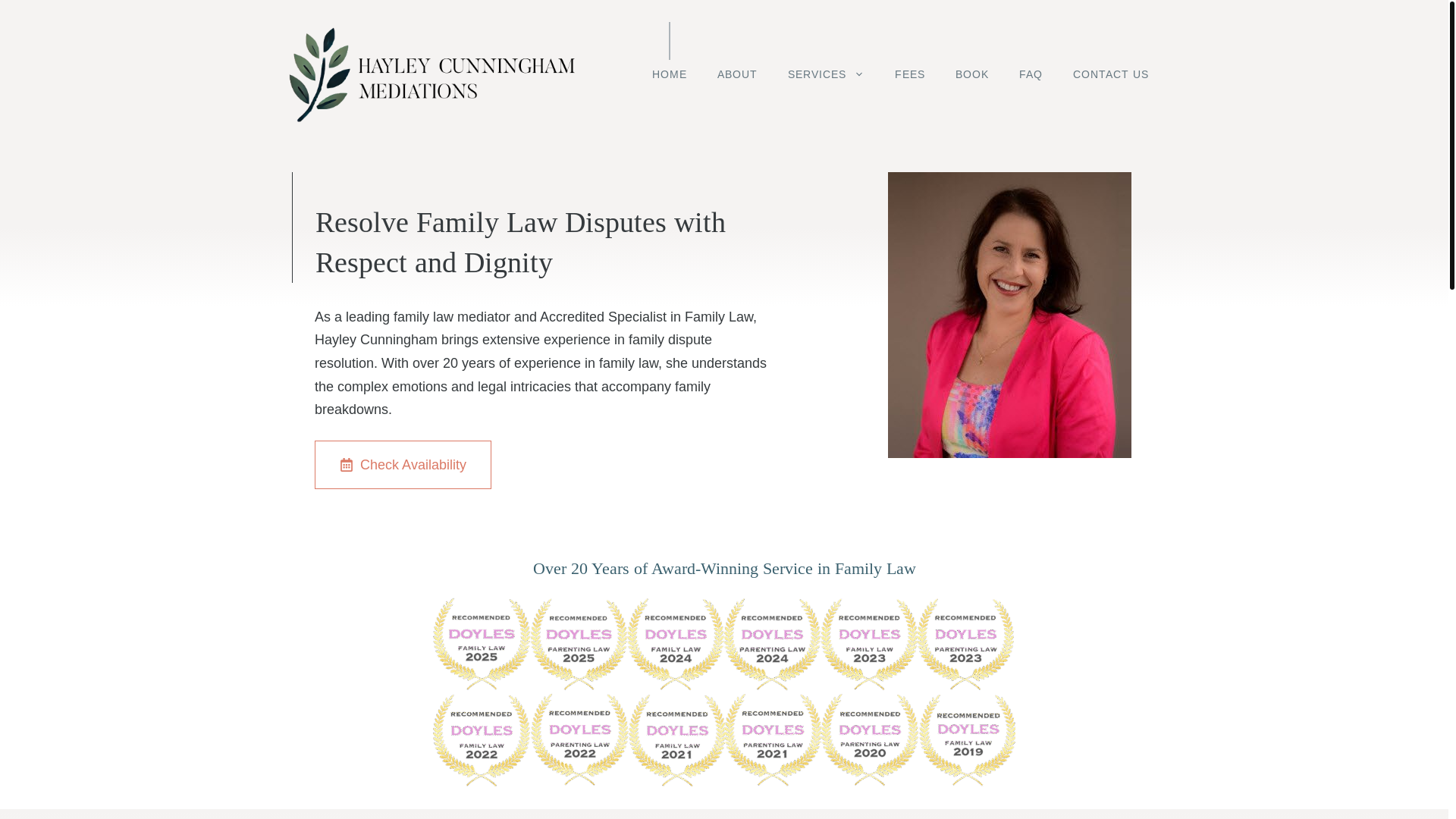 website screenshot of https://hayleycunninghammediation.com.au/