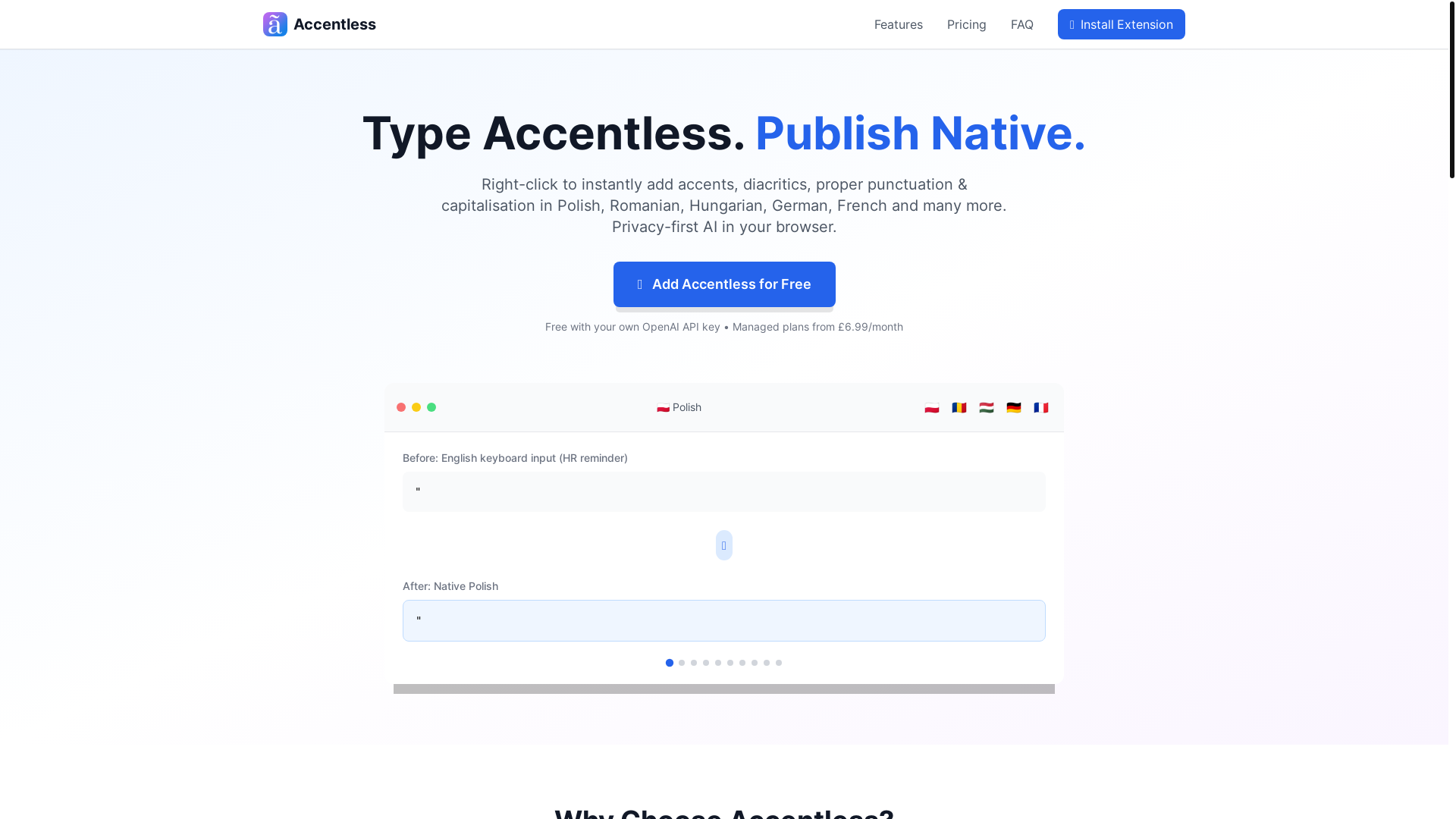 website screenshot of https://accentless.app/