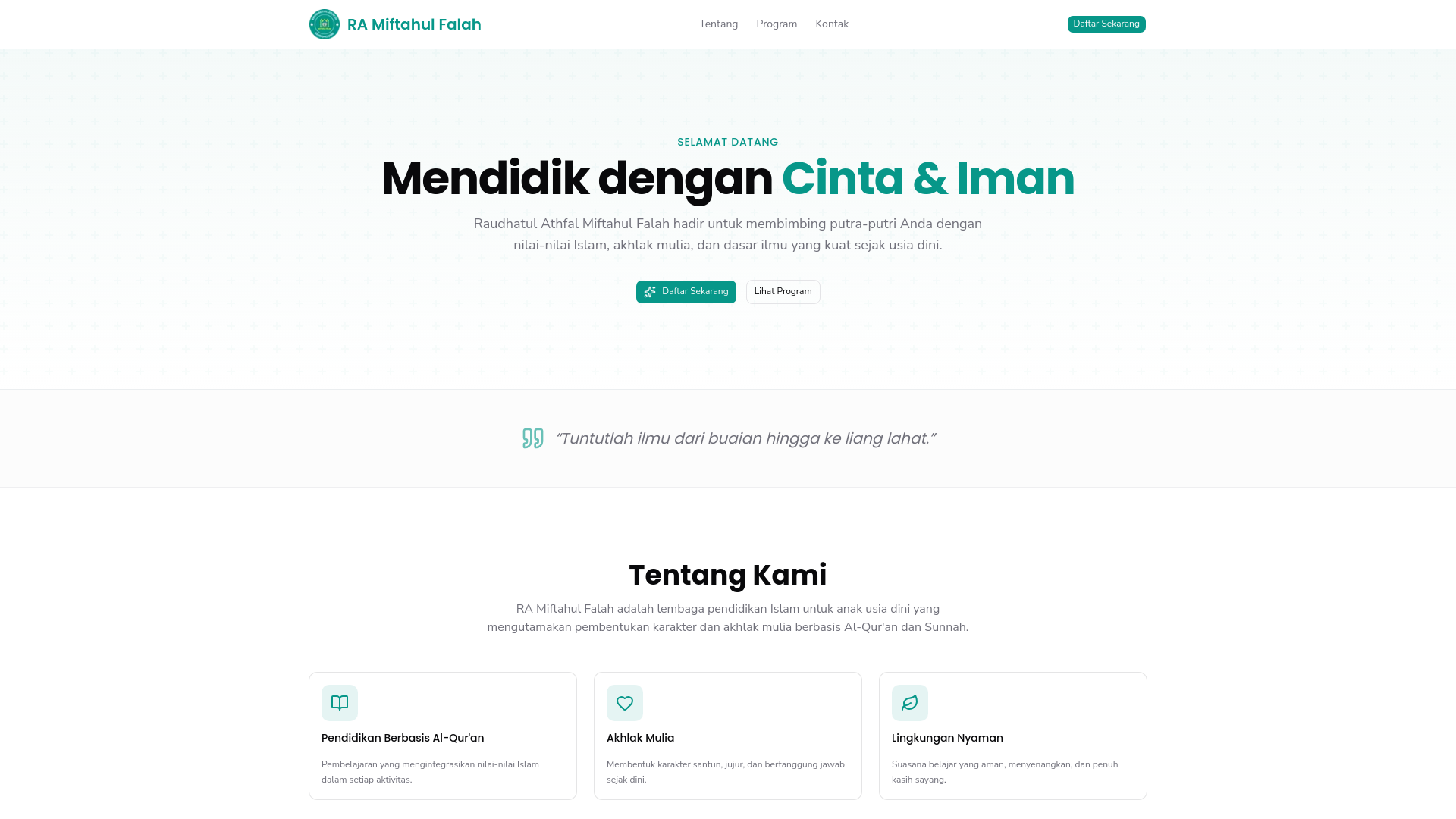 website screenshot of https://ra-miftahul-falah.sch.id/