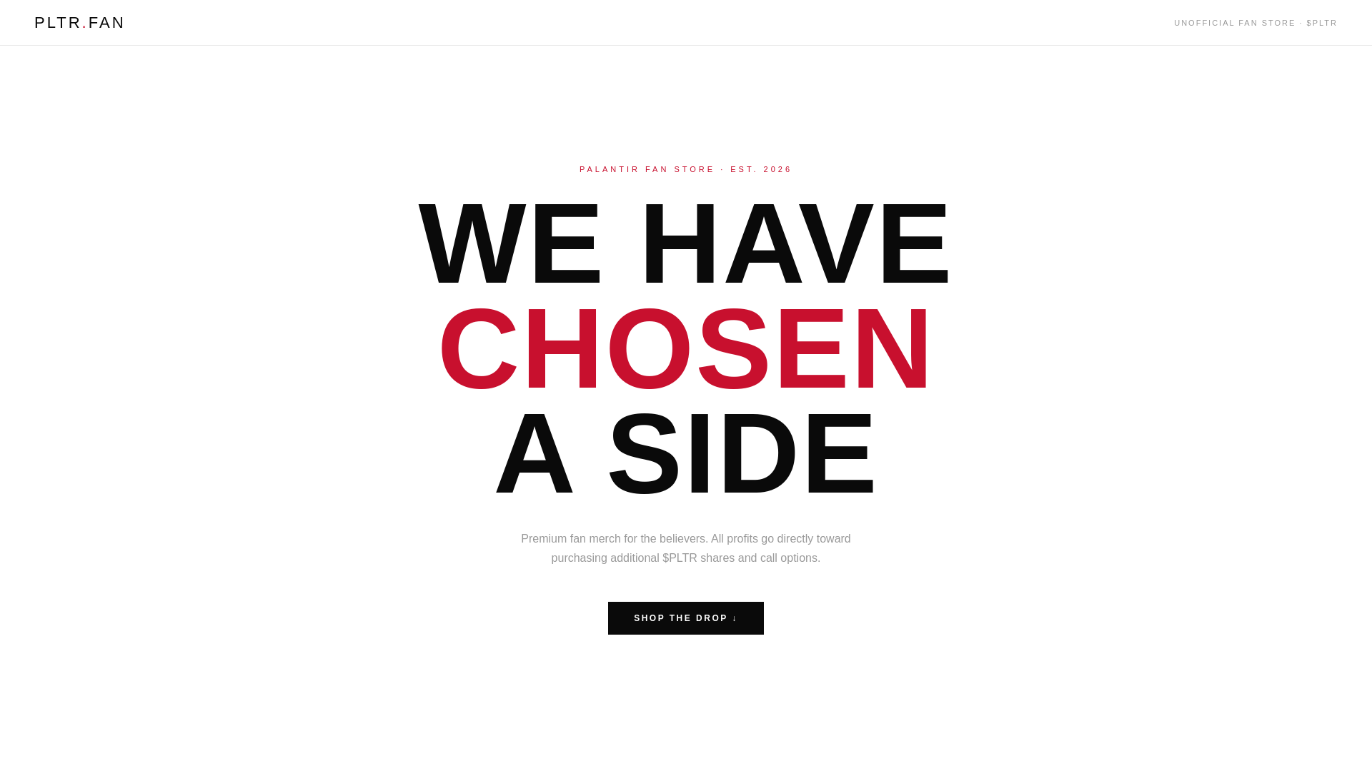 website screenshot of https://palantirmerchstore.com