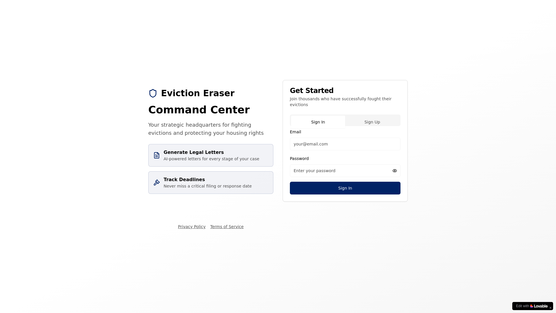website screenshot of https://eviction-eraser-companion.com/