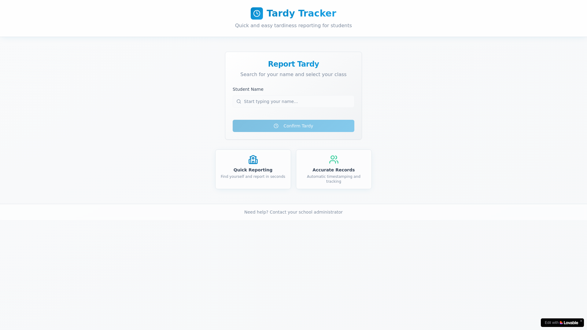 website screenshot of https://tardytracker.app/