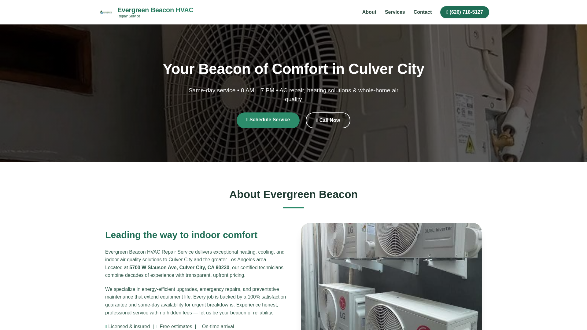 website screenshot of https://evergreenbeaconhvacrepairservice.xyz/